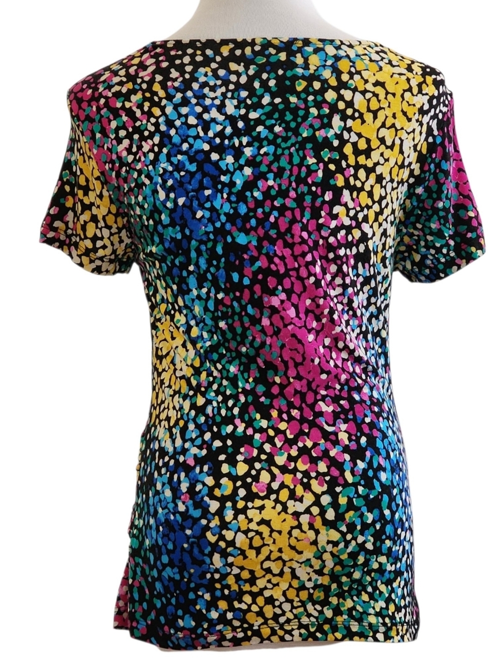 Cable & Gauge black multicolor v-neck twist-front short sleeve top sz lrg - Picture 4 of 13